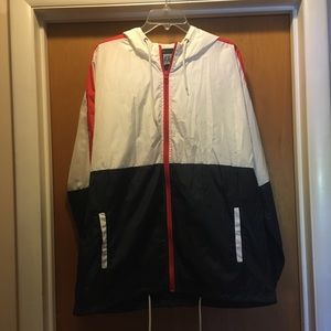 Red, white, and blue wind breaker